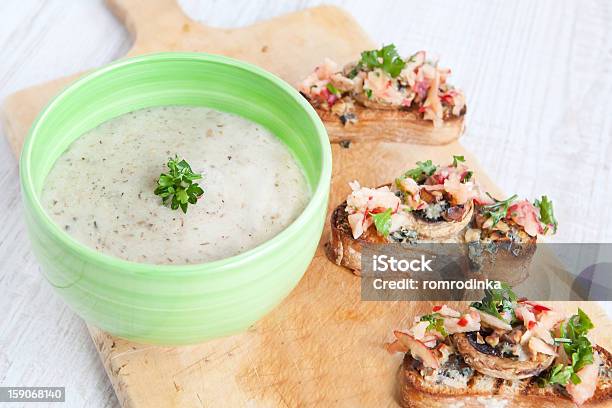 Fresh Cream Cauliflower Soup With Mushrooms Stock Photo - Download Image Now - Appetizer, Bowl, Bread