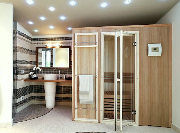 Nowoczesna łazienka z sauną – zdjęcie