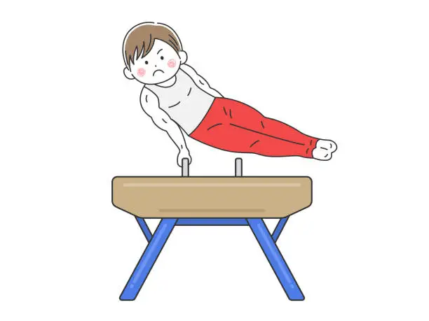 Vector illustration of An illustration of a male gymnast who plays a pommel horse.