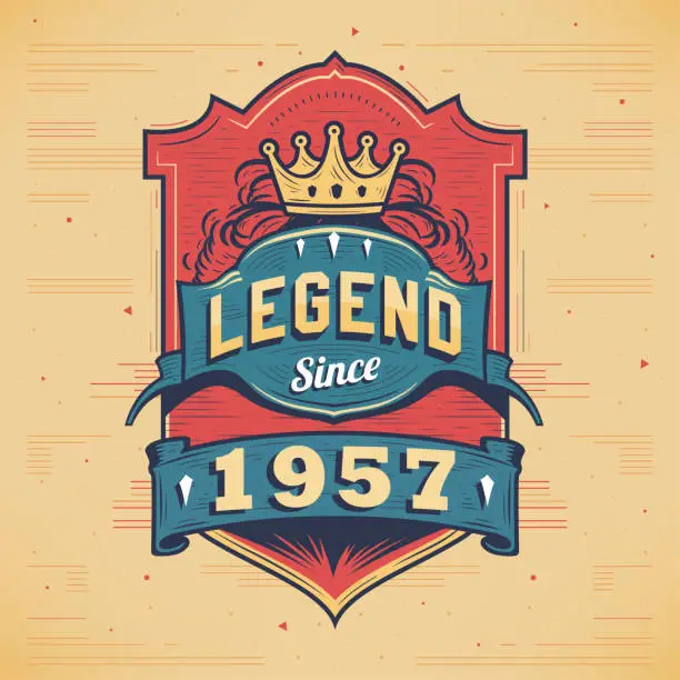 Vector illustration of Legend Since 1957 Vintage T-shirt - Born in 1957 Vintage Birthday Poster Design.