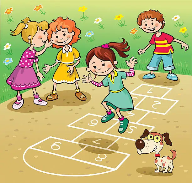 Vector illustration of Children Playing Hopscotch