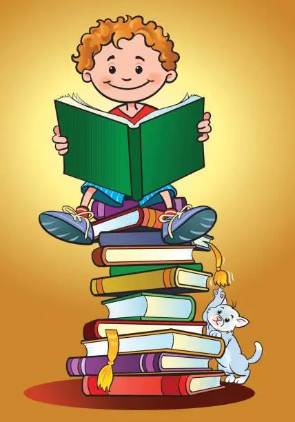Vector illustration of Boy Reading a Book
