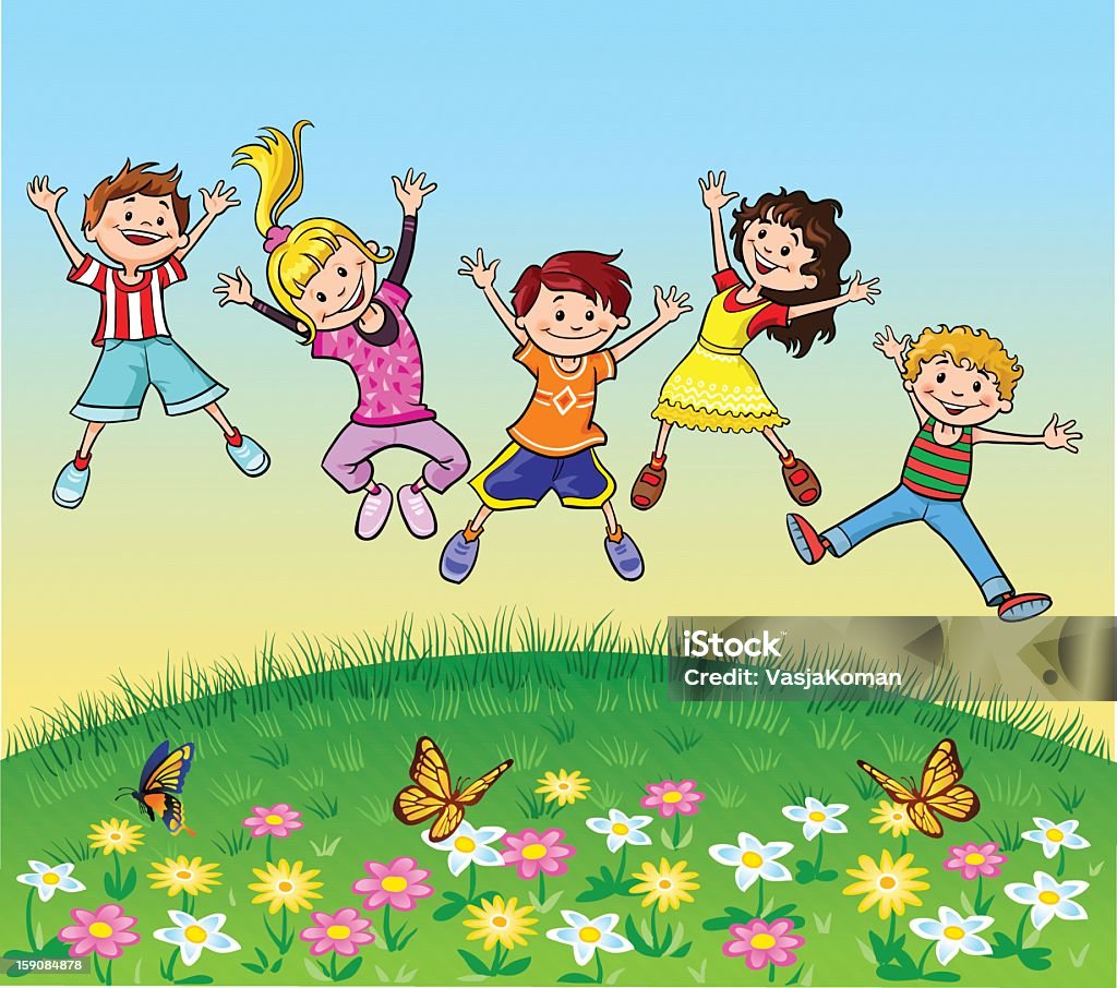 Szczęśliwy Skoki dzieci - Grafika wektorowa royalty-free (Dziecko)