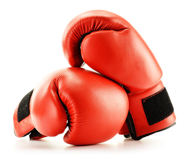 istock Pair of red boxing gloves isolated on white 159085028