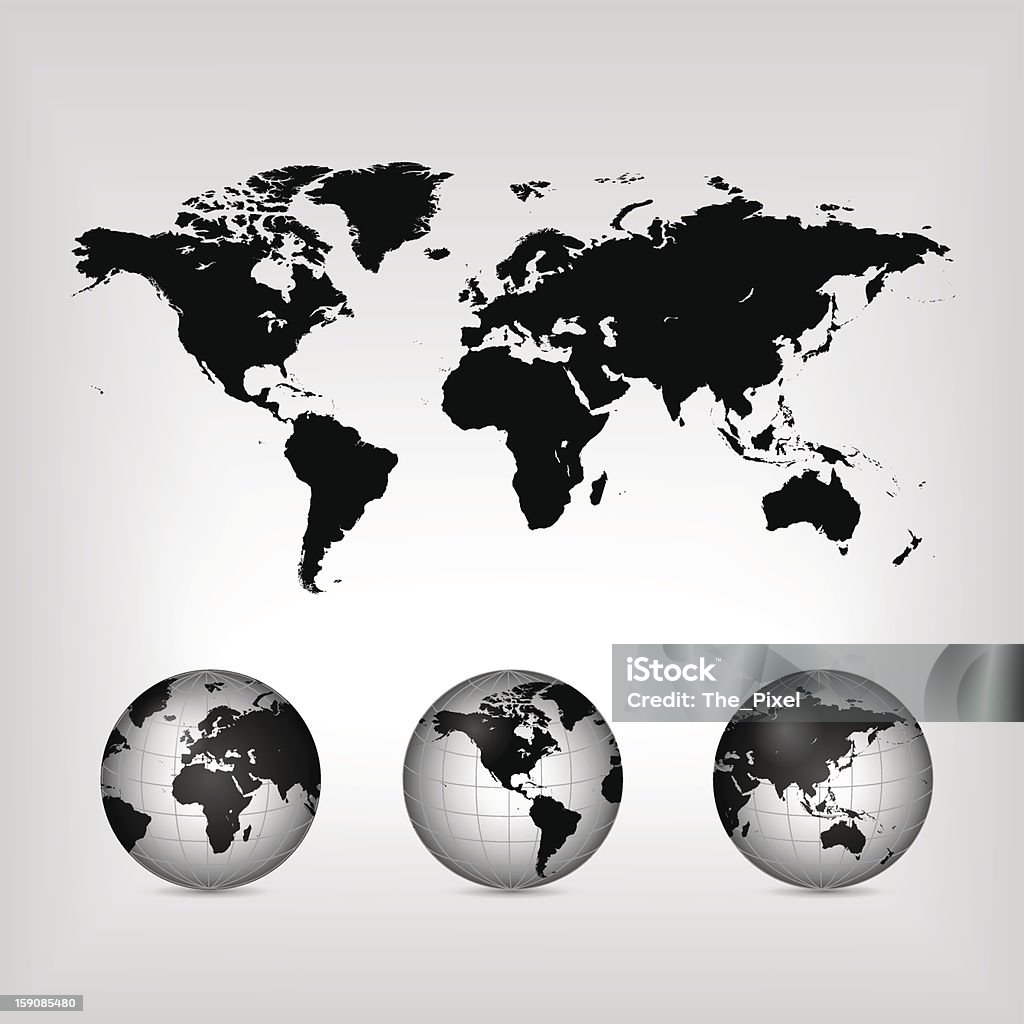 Black world and globe set. Every color used in the making Africa stock vector