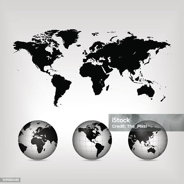 Black World And Globe Set Stock Illustration - Download Image Now - Africa, Asia, Australia