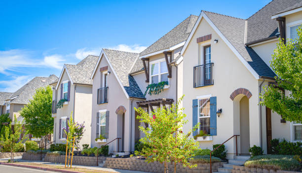 High Density Homes  with little trees in front on a clear day in Northern California