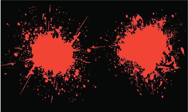 Blood splats on black Two blood splats on black background. splattered blood stock illustrations