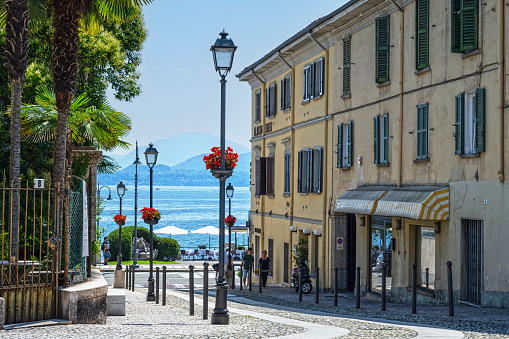 Italy Piedmont : a street in Baveno village, on the shore of Lake Maggiore, in Northern Italy (great lakes region). July 10, 2023.