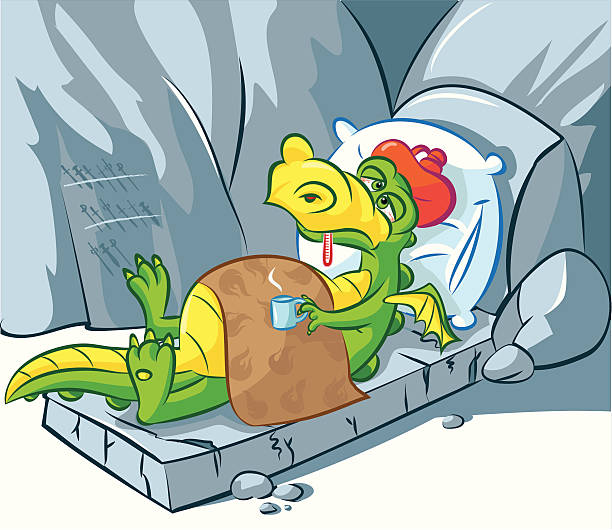 ilustrações, clipart, desenhos animados e ícones de fique bem em breve dragon - animal illness cold and flu dragon