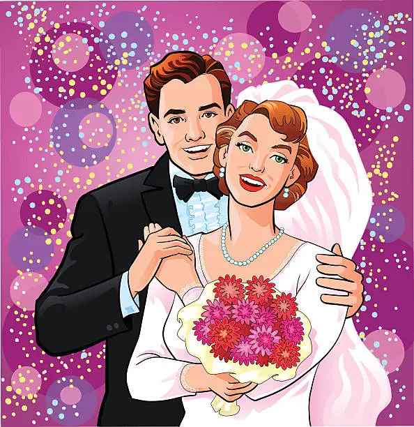 Vector illustration of Happy Newly Wedded Couple
