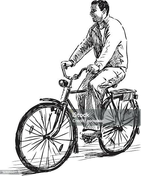 Homem Numa Bicicleta - Arte vetorial de stock e mais imagens de Ciclismo - Ciclismo, Desenhar, Esboço