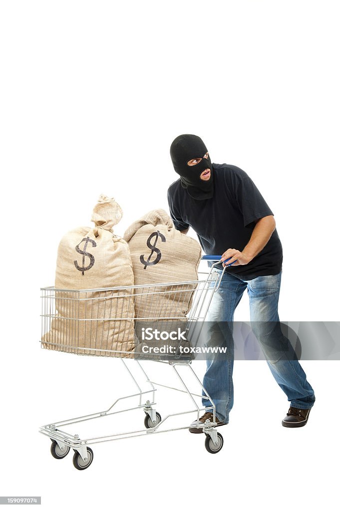 Rapinatore di felice con sacco pieno di dollari - Foto stock royalty-free di Ladro