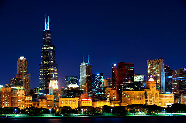 Chicago Skyline at night stock photo