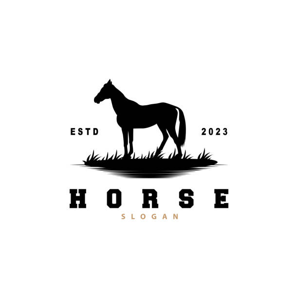 ilustrações de stock, clip art, desenhos animados e ícones de horse logo, west country farm ranch cowboy logo design, simple illustration template - barn farm moon old