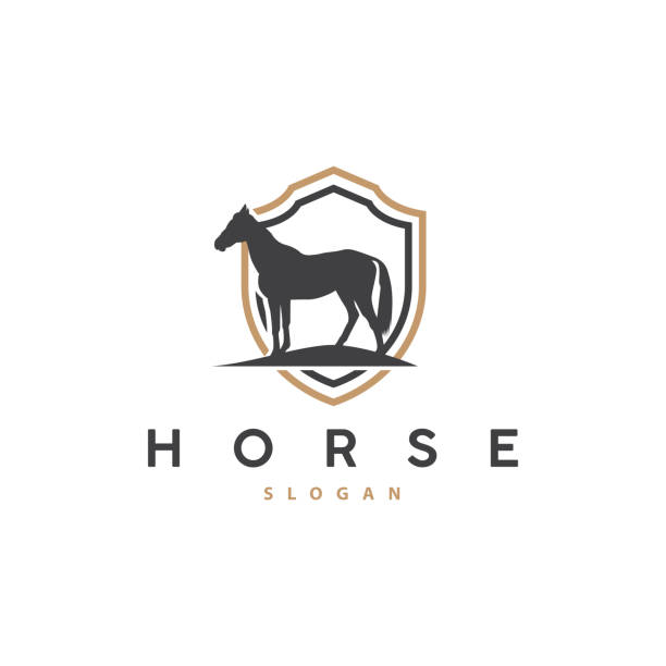 ilustrações de stock, clip art, desenhos animados e ícones de horse logo, west country farm ranch cowboy logo design, simple illustration template - barn farm moon old