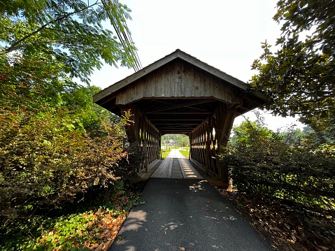Poole Forge Covered Bridge was built to cross the Conestoga River in Lancaster County, Pennsylvania