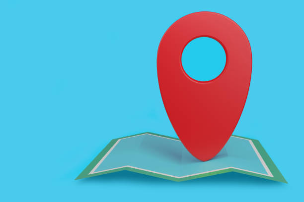 istock 3D illustration blue background,red location symbol pin icon on map,navigation sign isoladed on background ,copy space 3D randering 1591028222