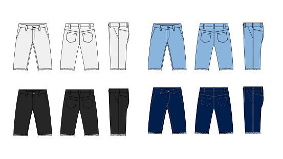 Denim shorts ( short pants ) vector template illustration set