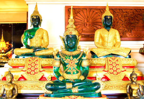 Three Emerald Buddhas in famous religious sites and landmarks, Bangkok, Thailand.