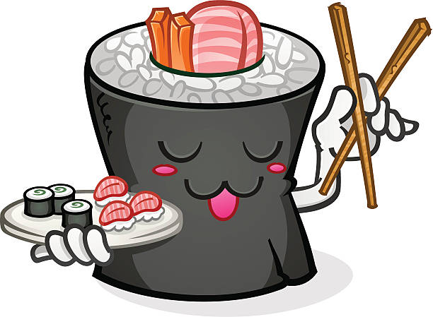 스시 문자 제공량의 플래터를, 젓가락 - japanese cuisine pulut fish salmon stock illustrations