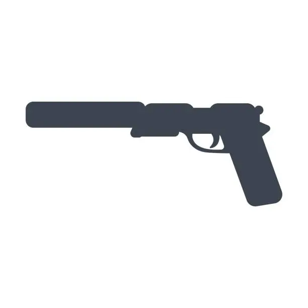 Vector illustration of Gun with silencer silhouette vector illustration
