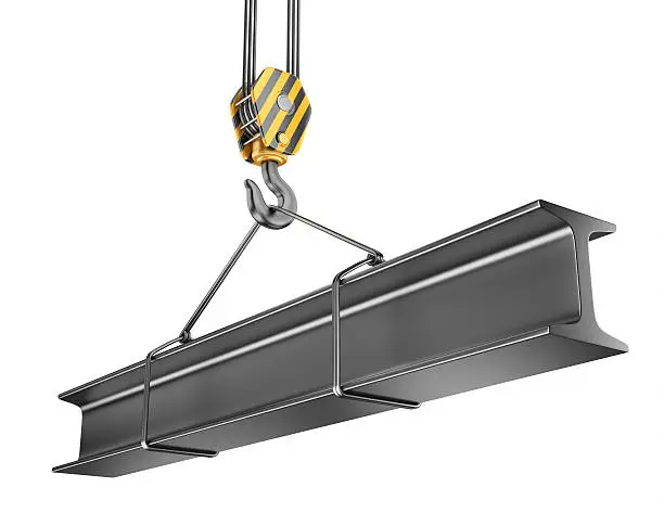 Photo of Crane hook  with steel girder 3D. Isolated