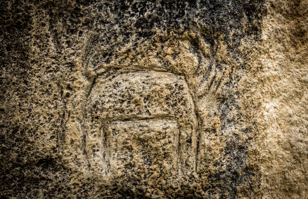 Ancient petroglyph of an animal in Gobustan National park. Exposition of Petroglyphs in Gobustan near Baku, Azerbaijan.