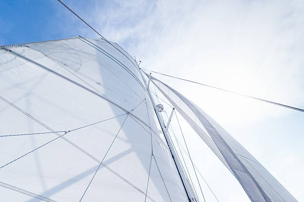 istock Ships mast with sail backlit - 15 meters high 159115088