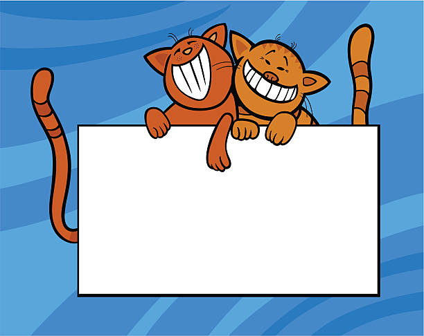 ilustraciones, imágenes clip art, dibujos animados e iconos de stock de dibujos animados gatos o tarjeta de planchar - invitation blank smiling business card