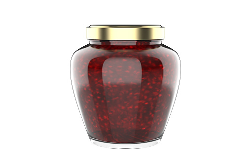 Glass Jar With Raspberry Jam Mockup Isolated On White Background. 3d illustration