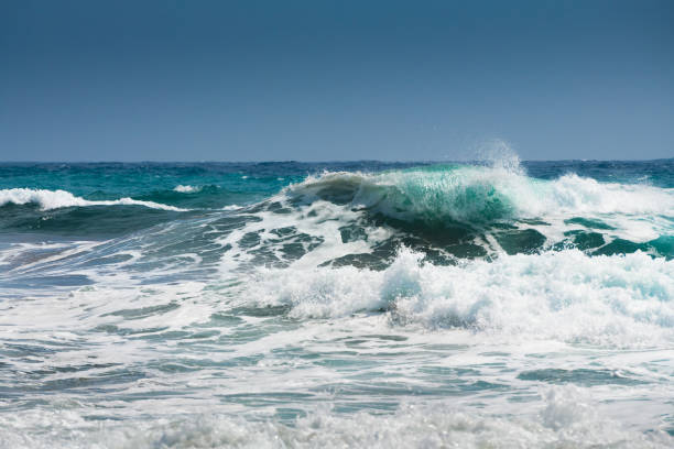 istock Waves on the beach in windy day. Blue sea and the blue sky. 1591209855