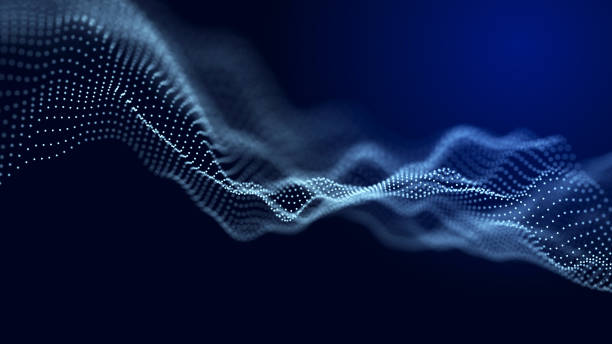 istock Futuristic pattern of dots smoothly moving in a wave. Abstract technology web banner. Background 3d grid. 3D rendering. 1591212814