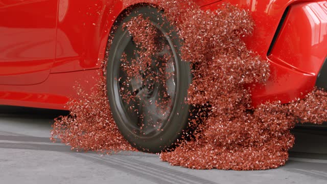 Red Sports Car Burnout With Red Smoke Particles