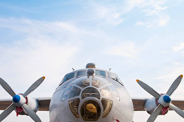 Nose part military transport aircraft An-12 stock photo