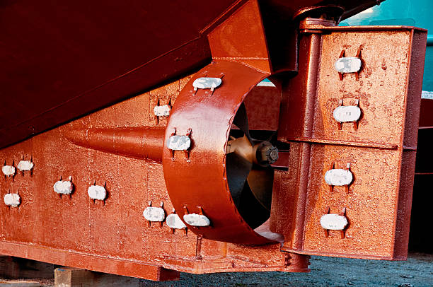 Rudder and propeller of a fish trawler after maintenance
