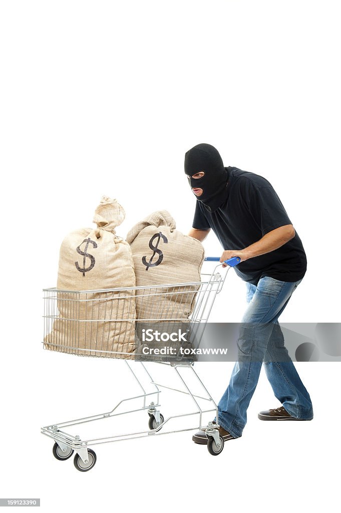 Happy robber mit sack voll von Dollar - Lizenzfrei Bank Stock-Foto