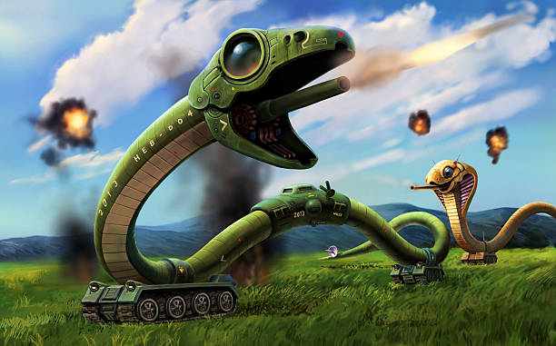Serpiente mecánico de batalla de las praderas - ilustración de arte vectorial