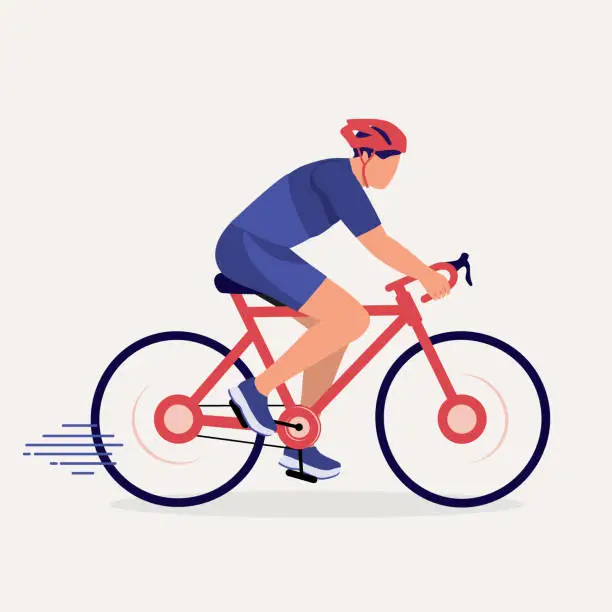 Vector illustration of Young Professional Male Cyclist Riding A Racing Bicycle. Road Bike. Racer.