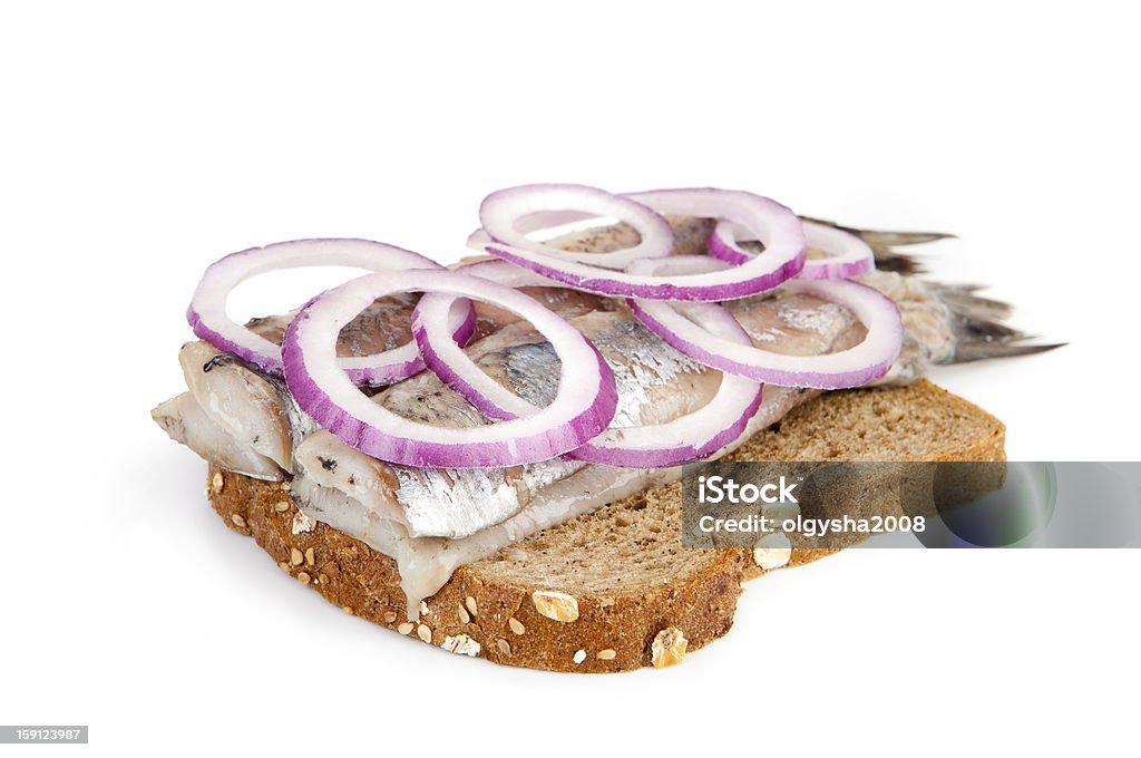 Bread with herring Bread with herring isolated on white background Bread Stock Photo