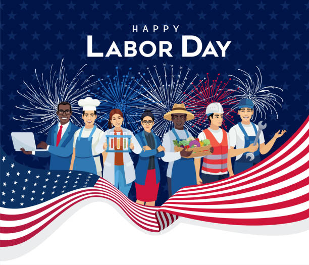 Happy Labor Day Poster with a group of workers. Happy Labor Day Banner. vector art illustration