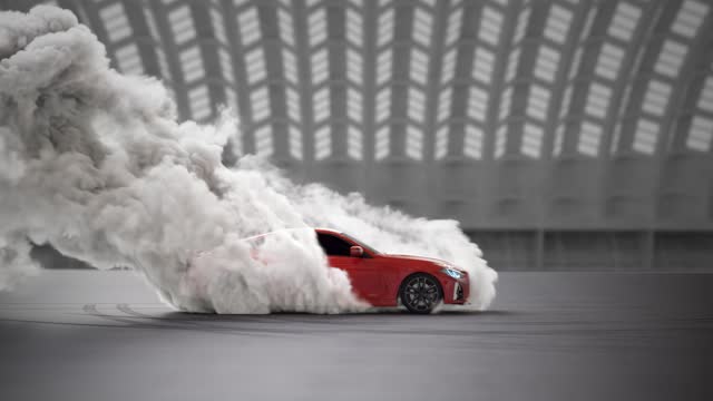 Red Sports Car Burnout  smoke
