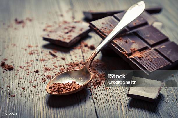 Closeup Of Cocoa Powder On Spoon Stock Photo - Download Image Now - Dark Chocolate, Chocolate, Ground - Culinary