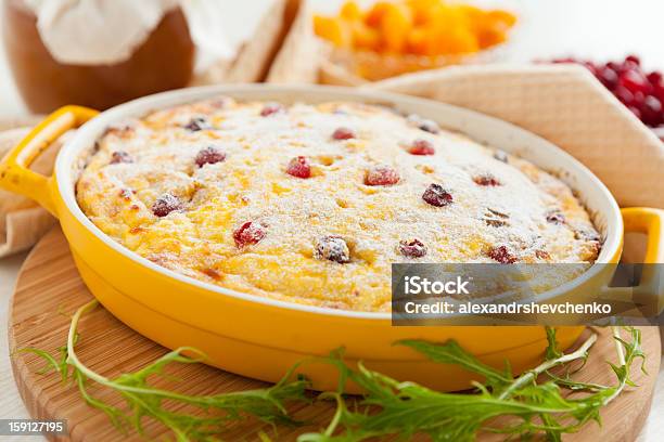 Cheese Casserole With Cranberries And Raisins In Dish Stock Photo - Download Image Now
