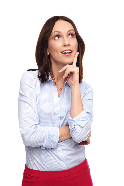 istock Woman thinking with finger on chin 159127339