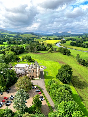 Biggar, United Kingdom – July 28, 2023: A Cornhill Castle Hotel and wedding venue set in the South Lanarkshire town of Biggar Scotland