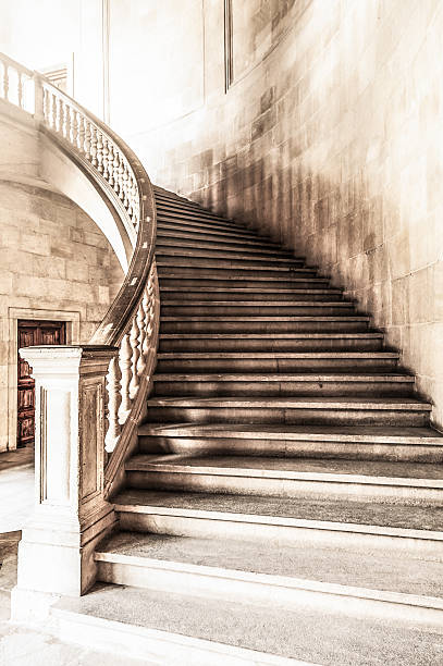 istock Vintage view of marble spiral staircase. 159128213