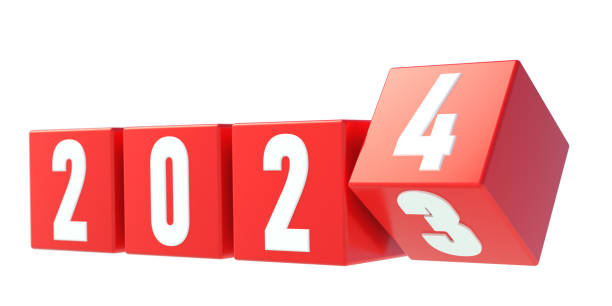 istock 2024 New Year. Red cubes isolated on white background. 3d render 1591310167