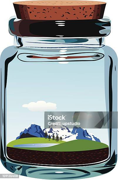 Сделайте Глоток Свежего Воздуха Alpine — стоковая векторная графика и другие изображения на тему Озеро - Озеро, Стеклянная банка, Без людей