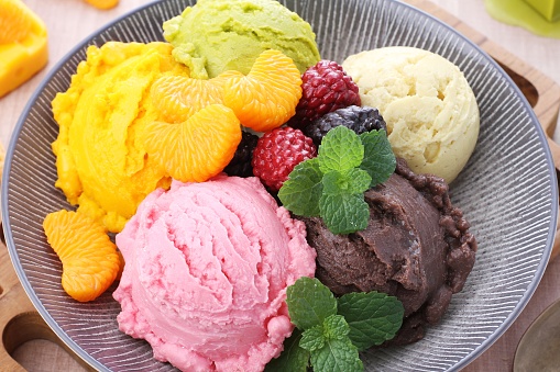 set of colorful ice cream on a white